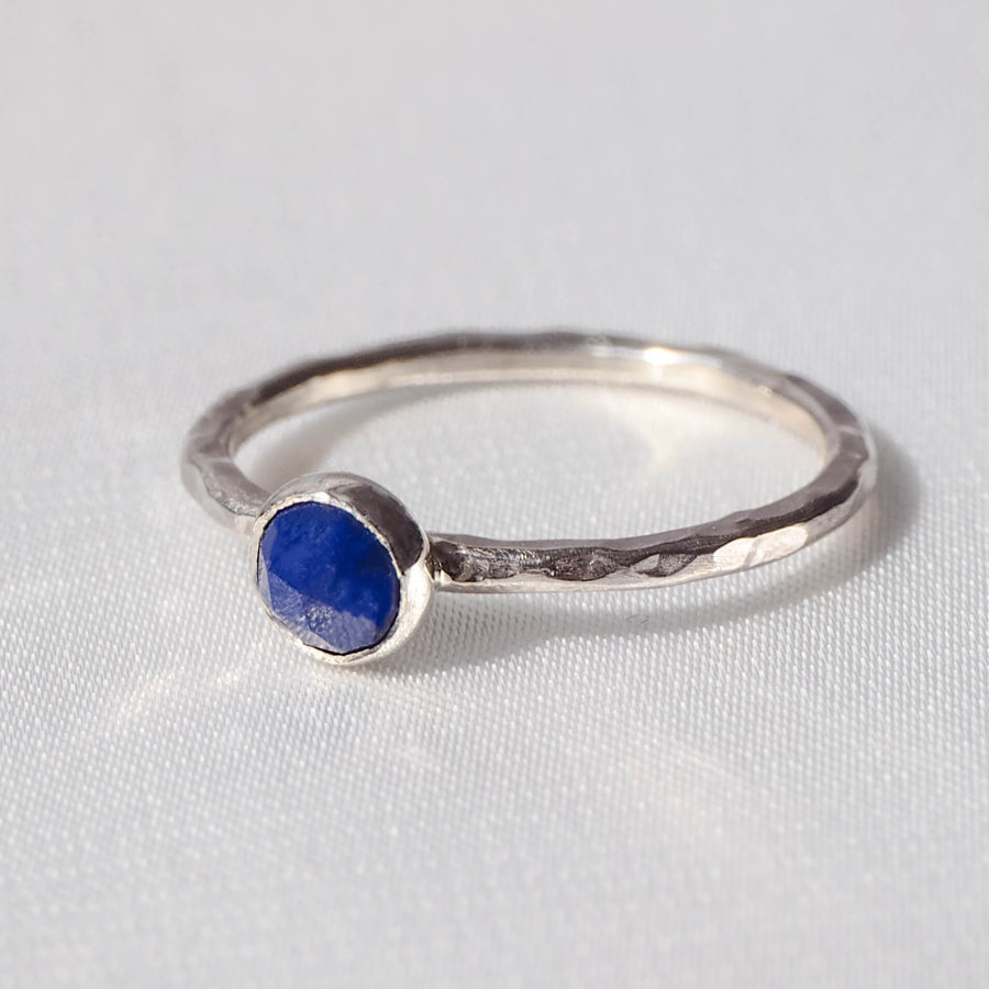 Lapis Rosecut Hammered Sterling Silver Stacking Ring