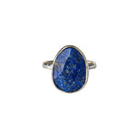 Lapis Gemstone Statement Sterling Silver Ring on white background 