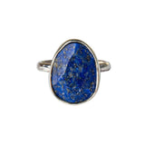 Lapis Gemstone Statement Sterling Silver Ring on white background 