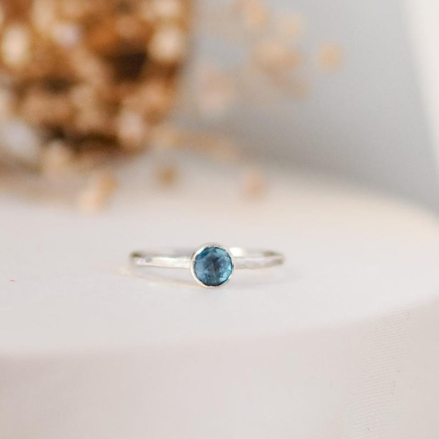London Blue Topaz Rosecut Hammered Sterling Silver Stacking Ring Lunar Moth Jewellery