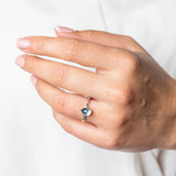 London Blue Topaz Gemstone Prear Sterling Silver Ring worn on model