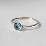Handmade London Blue Topaz Rosecut Hammered Sterling Silver Stacking Ring