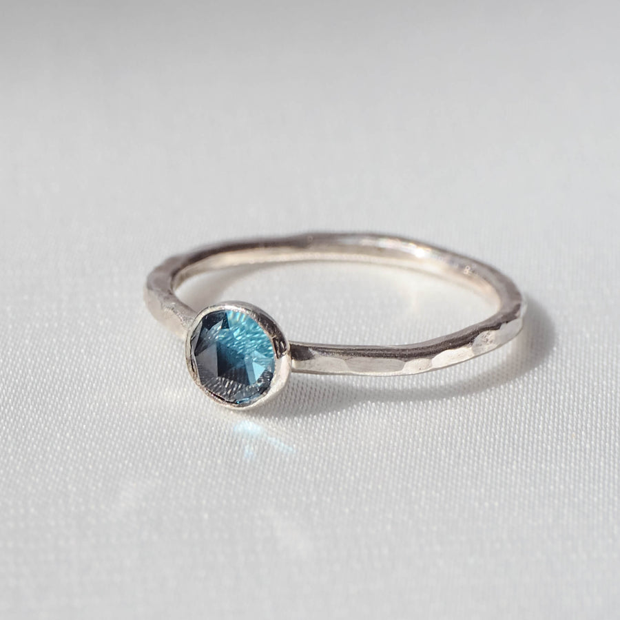 London Blue Topaz Rosecut Hammered Sterling Silver Stacking Ring