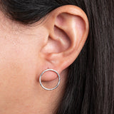 Sterling Silver Hammerd Texture Earrings worn by model