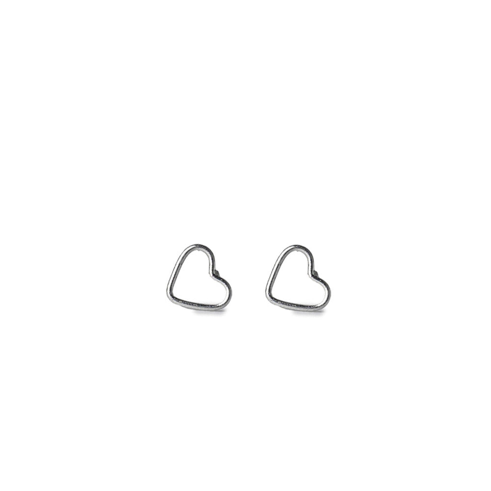 Mini Heart Sterling Silver Earrings on White Background 