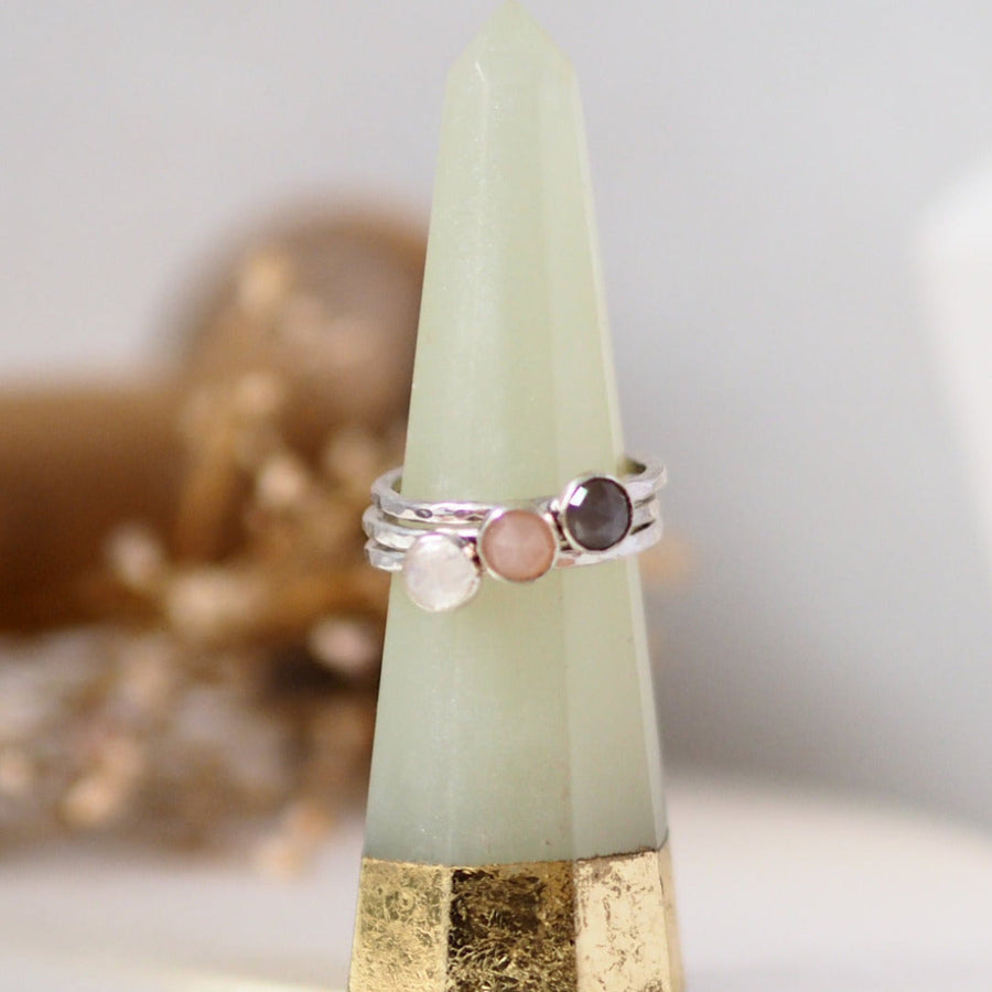 Moonstone Trio Sterling Silver Stacking Rings Lunar Moth Jewellery, rings jewellery ring sterling silver gift add gold moonstone silver gemstone