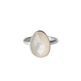 Moonstone Gemstone Sterling Silver Ring shown on white background 