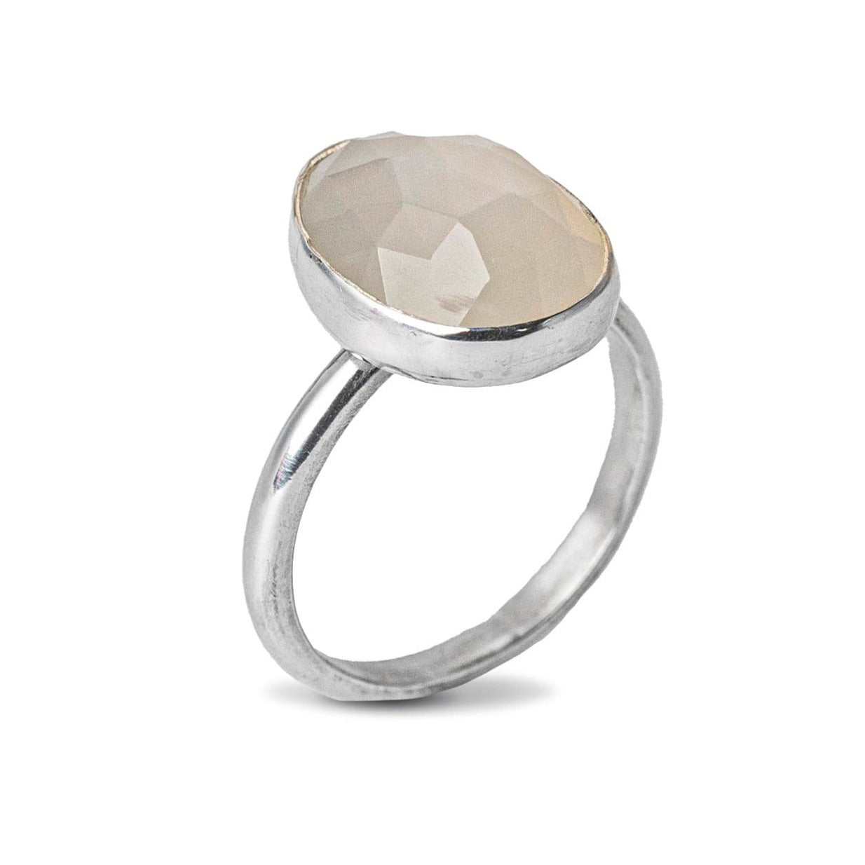 Moonstone Gemstone Sterling Silver Ring shown on white background