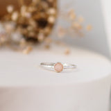 Peach Moonstone Rosecut Hammered Sterling Silver Stacking Ring Lunar Moth Jewellery