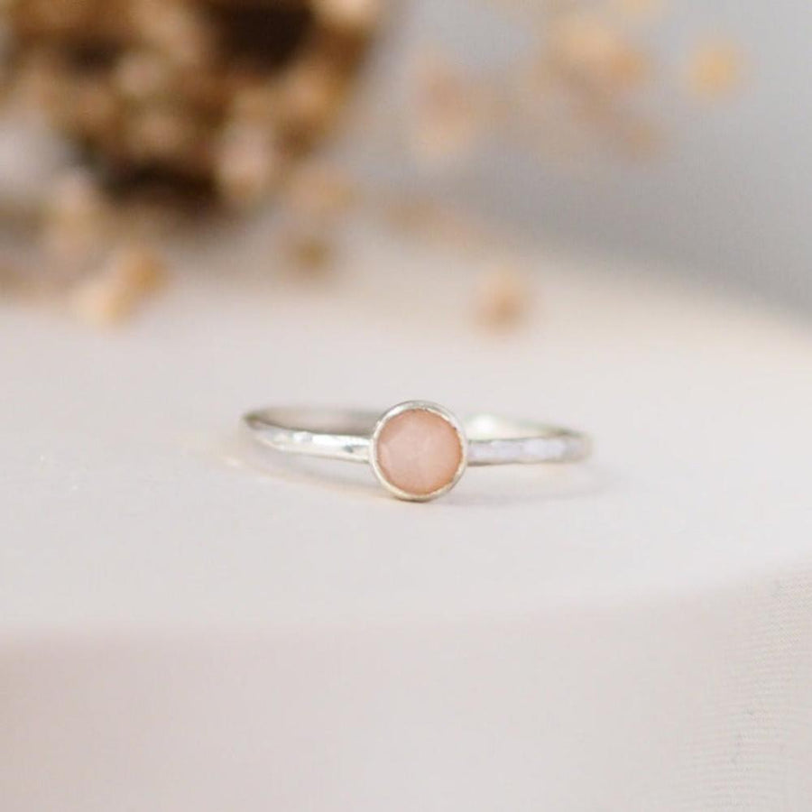 Peach Moonstone Rosecut Hammered Sterling Silver Stacking Ring Lunar Moth Jewellery