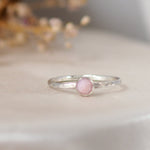Pink Opal Rosecut Hammered Sterling Silver Stacking Ring Lunar Moth Jewellery