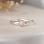 Pink Opal Rosecut Hammered Sterling Silver Stacking Ring Lunar Moth Jewellery