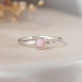 Pink Opal Rosecut Hammered Sterling Silver Stacking Ring Lunar Moth Jewellery
