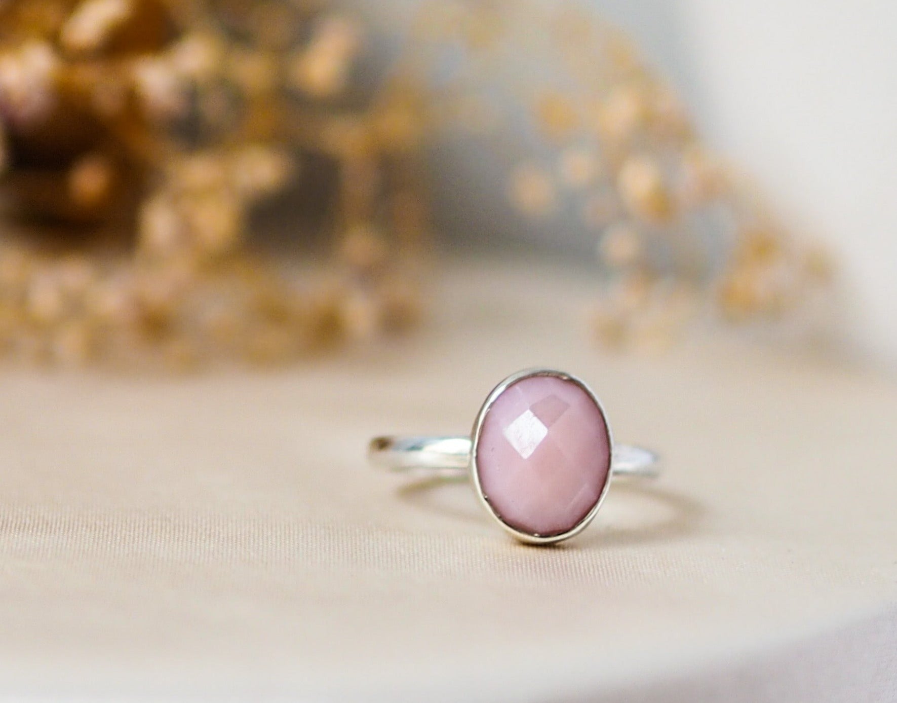 Pink Opal Rosecut Sterling Silver Statement Ring Lunar Moth Jewellery