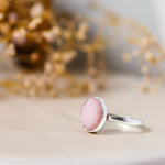 Pink Opal Rosecut Sterling Silver Statement Ring Lunar Moth Jewellery
