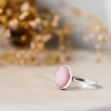 Pink Opal Rosecut Sterling Silver Statement Ring Lunar Moth Jewellery