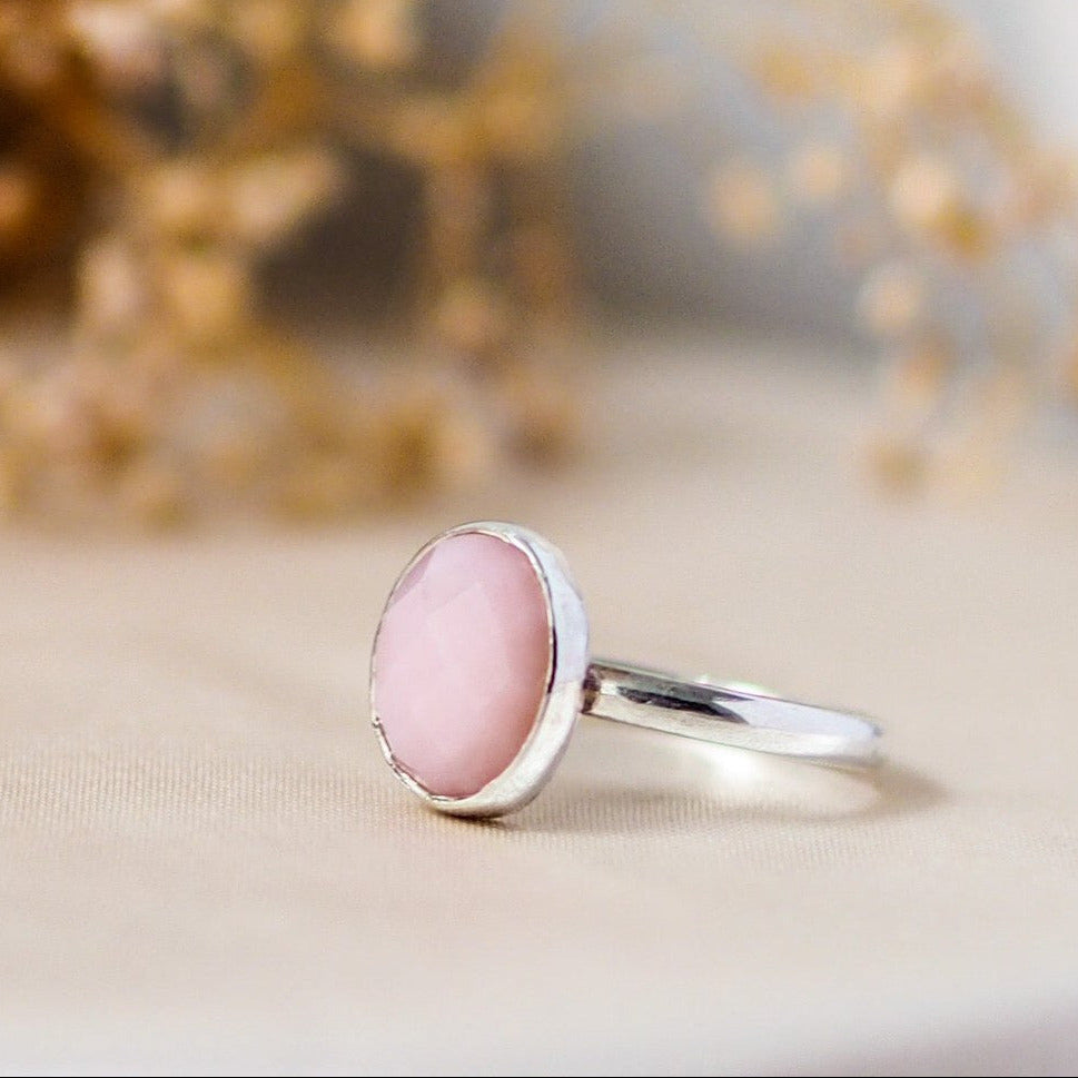 Pink Opal Rosecut Sterling Silver Statement Ring Lunar Moth Jewellery