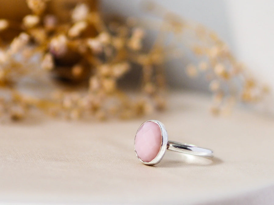 Pink Opal Rosecut Sterling Silver Statement Ring Lunar Moth Jewellery