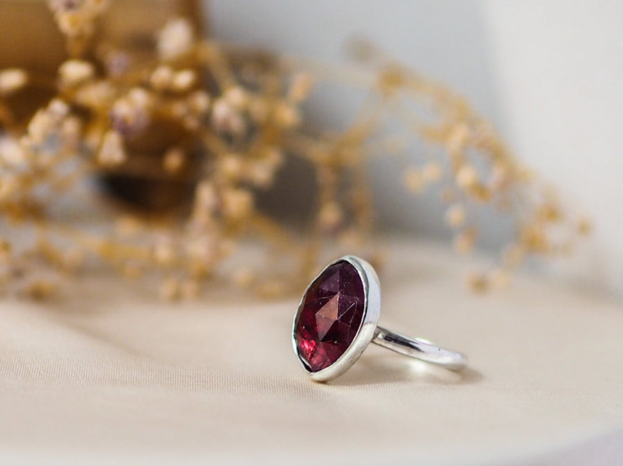 Pink Tourmaline Rosecut Sterling Silver Statement Ring Lunar Moth Jewellery