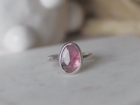 Pink Tourmaline Rosecut Sterling Silver Statement Ring Lunar Moth Jewellery