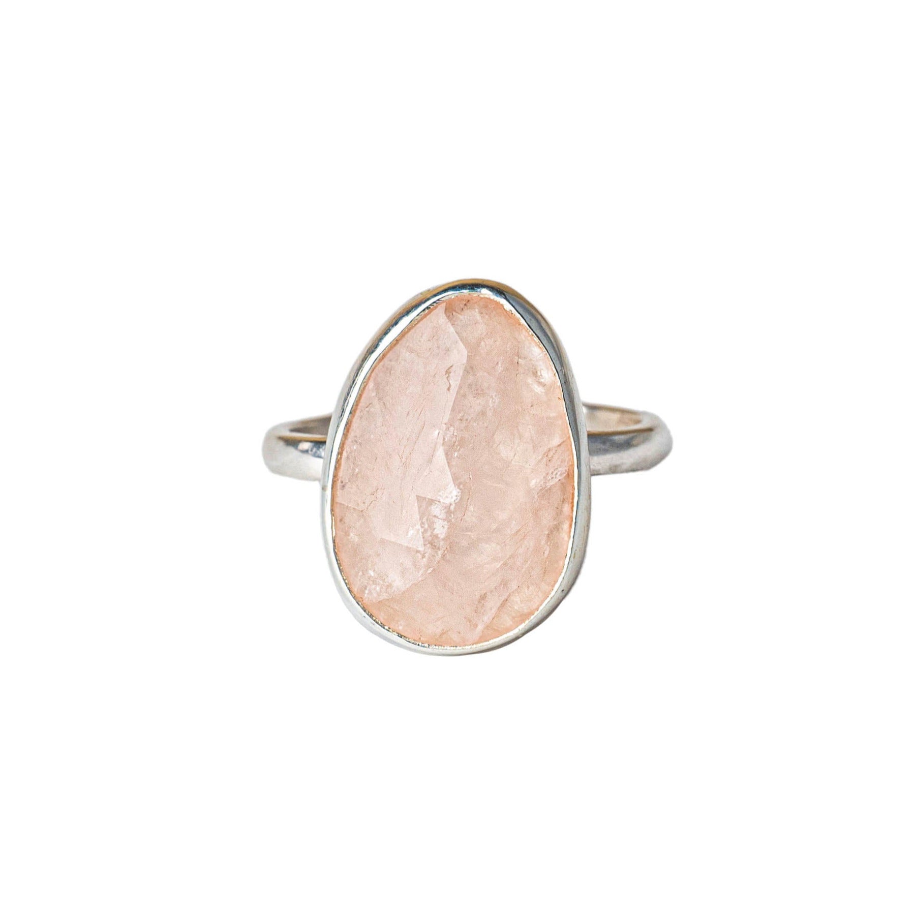 Morganite Gemstone Sterliong Silver Ring show on a whoite background 