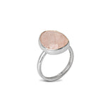 Morganite Gemstone Sterling Silver Ring show on an angled tilt with a white background 