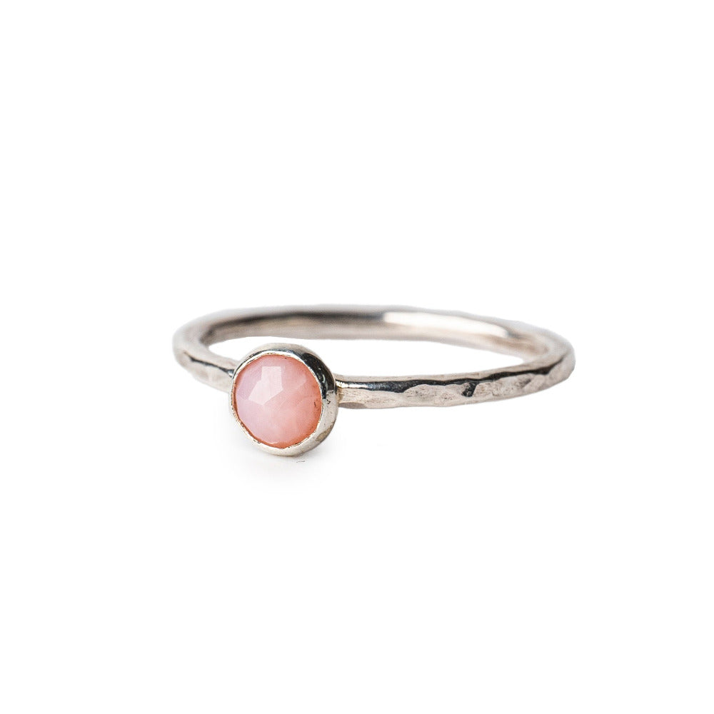Pink Opal Rosecut Gemstone set on a Hammered textured Sterling Silver Ring