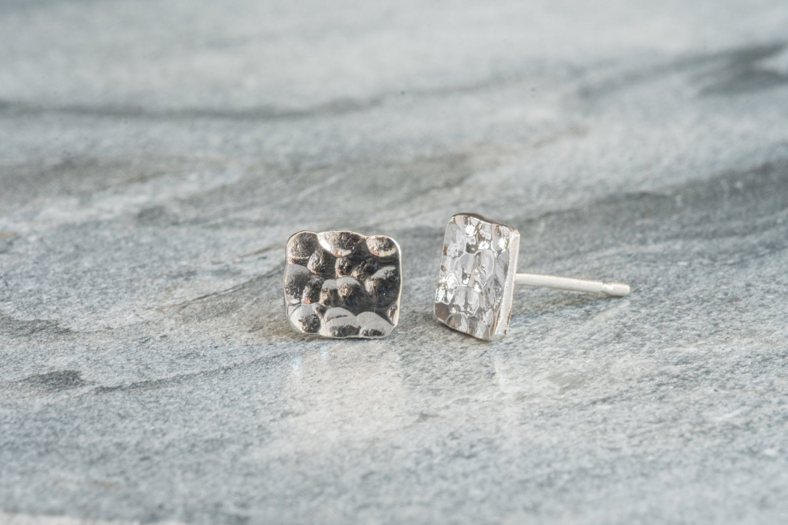 Square Hammered Sterling Silver Earrings Lunar Moth Jewellery