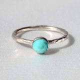 Handmade Turquoise Rosecut Hammered Sterling Silver Stacking Ring