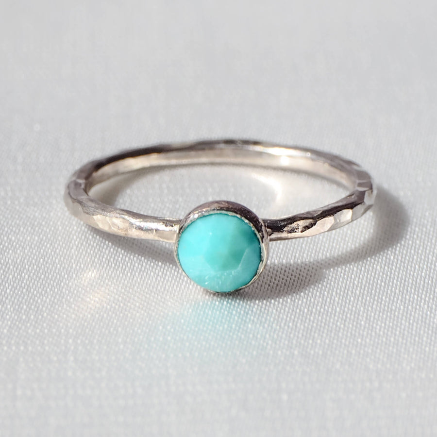 Turquoise Rosecut Hammered Sterling Silver Stacking Ring