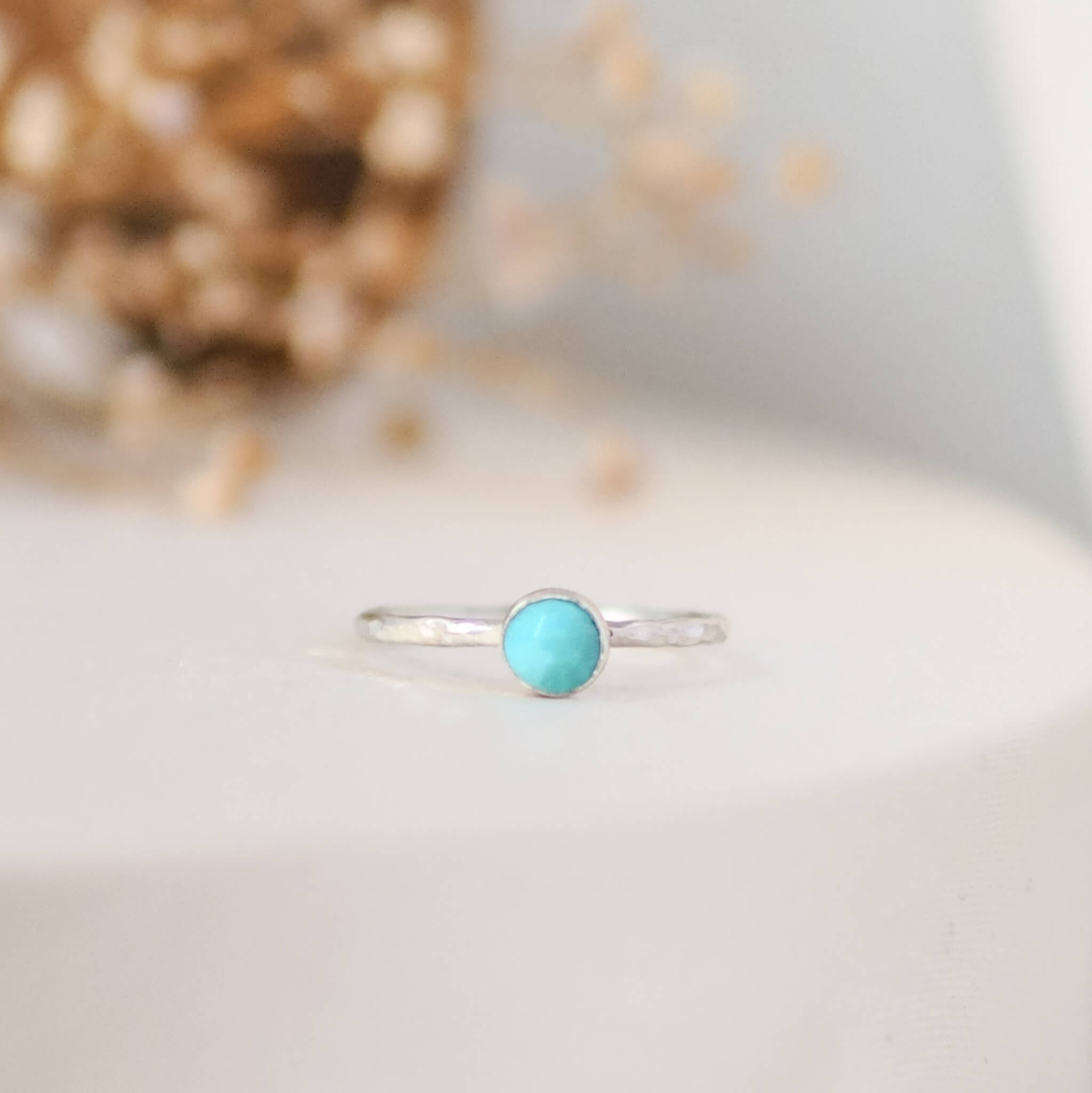 Turquoise Rosecut Hammered Sterling Silver Stacking Ring Lunar Moth Jewellery