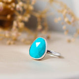 Handmade Turquoise Rosecut Sterling Silver Statement Ring