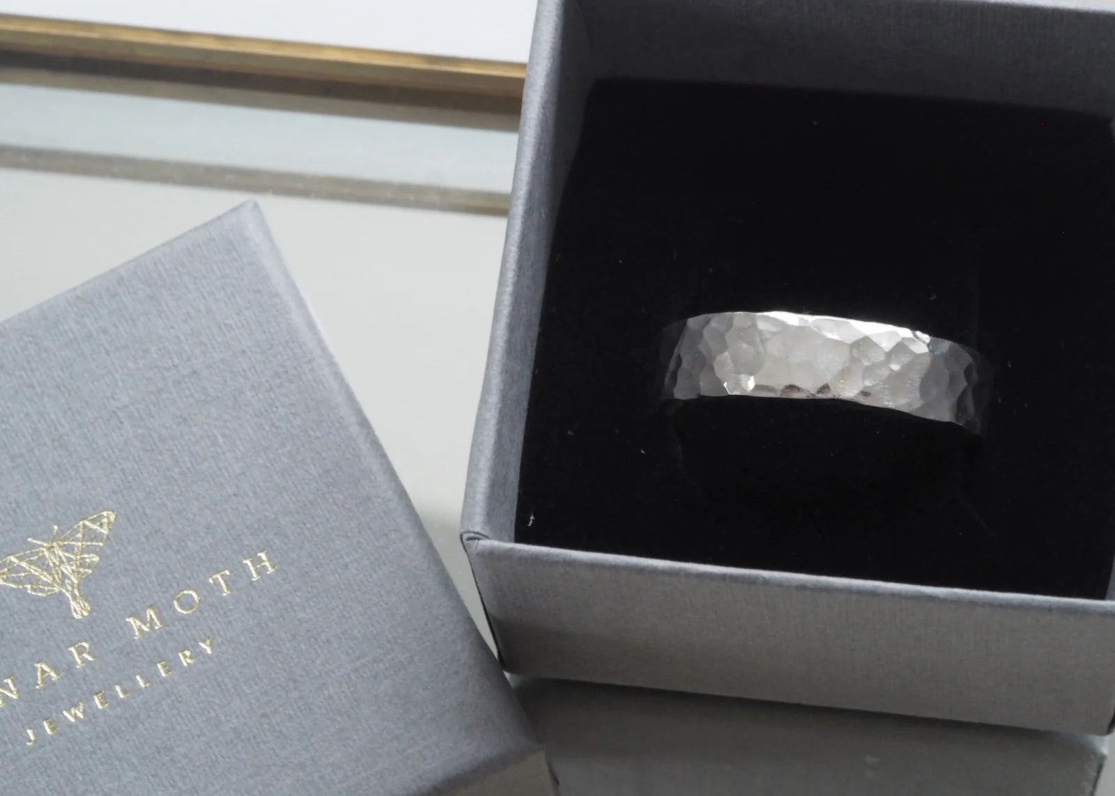 Hammered Sterling Silver Ring - 6mm Lunar Moth Jewellery