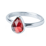 Handmade Sterling Silver Garnet Pear Gemstone Ring on a white background.