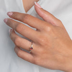 Rhodolite Garnet gemstone Sterling Silver Stacking Ring with Hammered Textured band, worn by model
