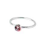Garnet gemstone Sterling Silver Stacking Ring with Hammered Textured band