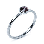 Rhodolite Garnet gemstone Sterling Silver Stacking Ring with Hammered Textured band, white background