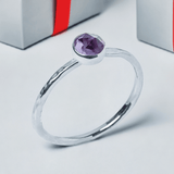 Amethyst Rosecut Hammered Handmade Sterling Silver Stacking Ring
