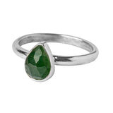 Handmade Sterling Silver Jade Pear Gemstone Ring on a white background.