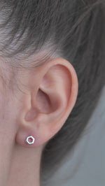Sterling Silver Hexagon Shaped Earrings worn by model.