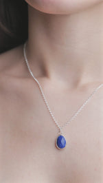 Lapis Gemstone Pendent Sterling Silver Necklace worn on model, video.