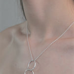 Sterling Silver 3 ring pendent necklace worn by model