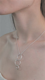 Sterling Silver 3 ring pendent necklace worn by model