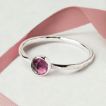 Rhodolite Garnet gemstone Sterling Silver Stacking Ring with Hammered Textured band